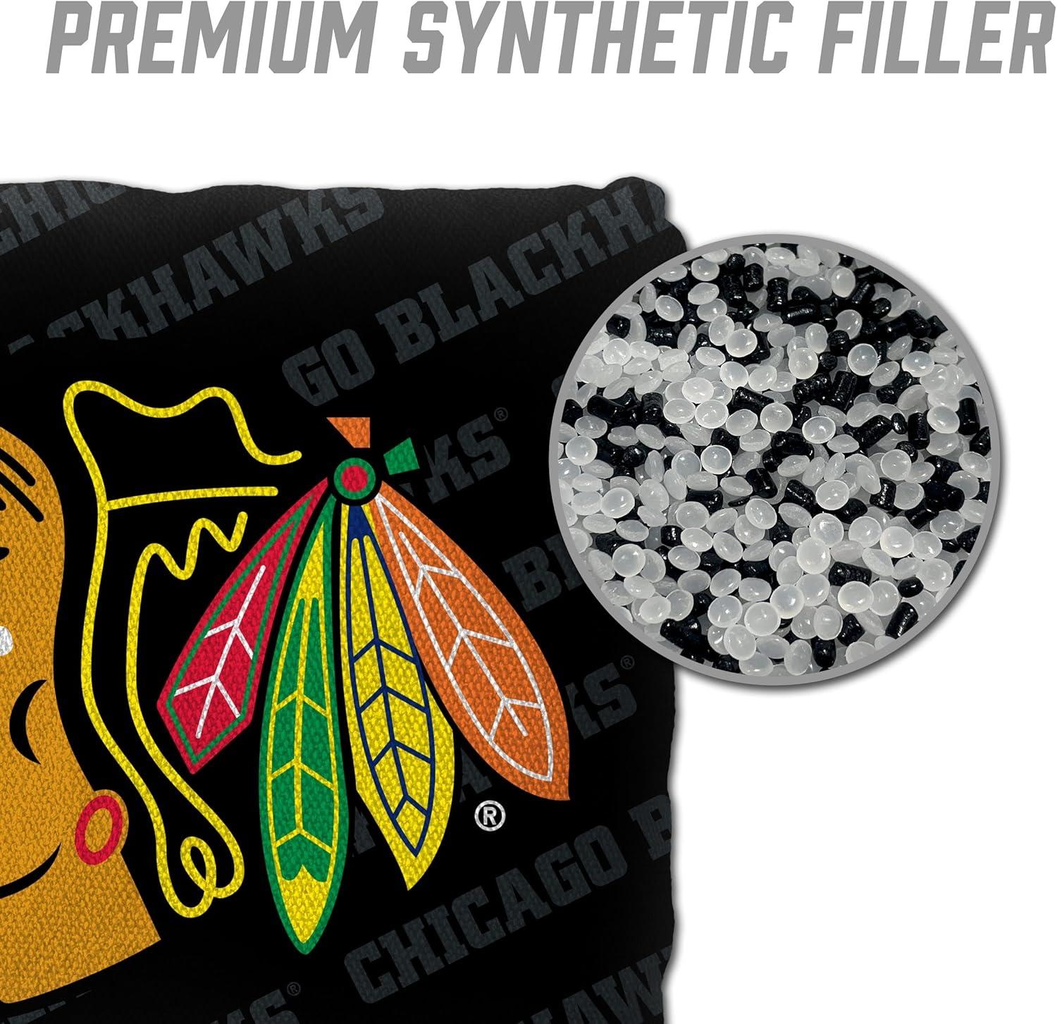 imageYouTheFan OfficiallyLicensed NHL Set of 4 Cornhole Bags All Weather Regulation 6 x 6 Size 16oz Weight Designed in USAChicago Blackhawks Black