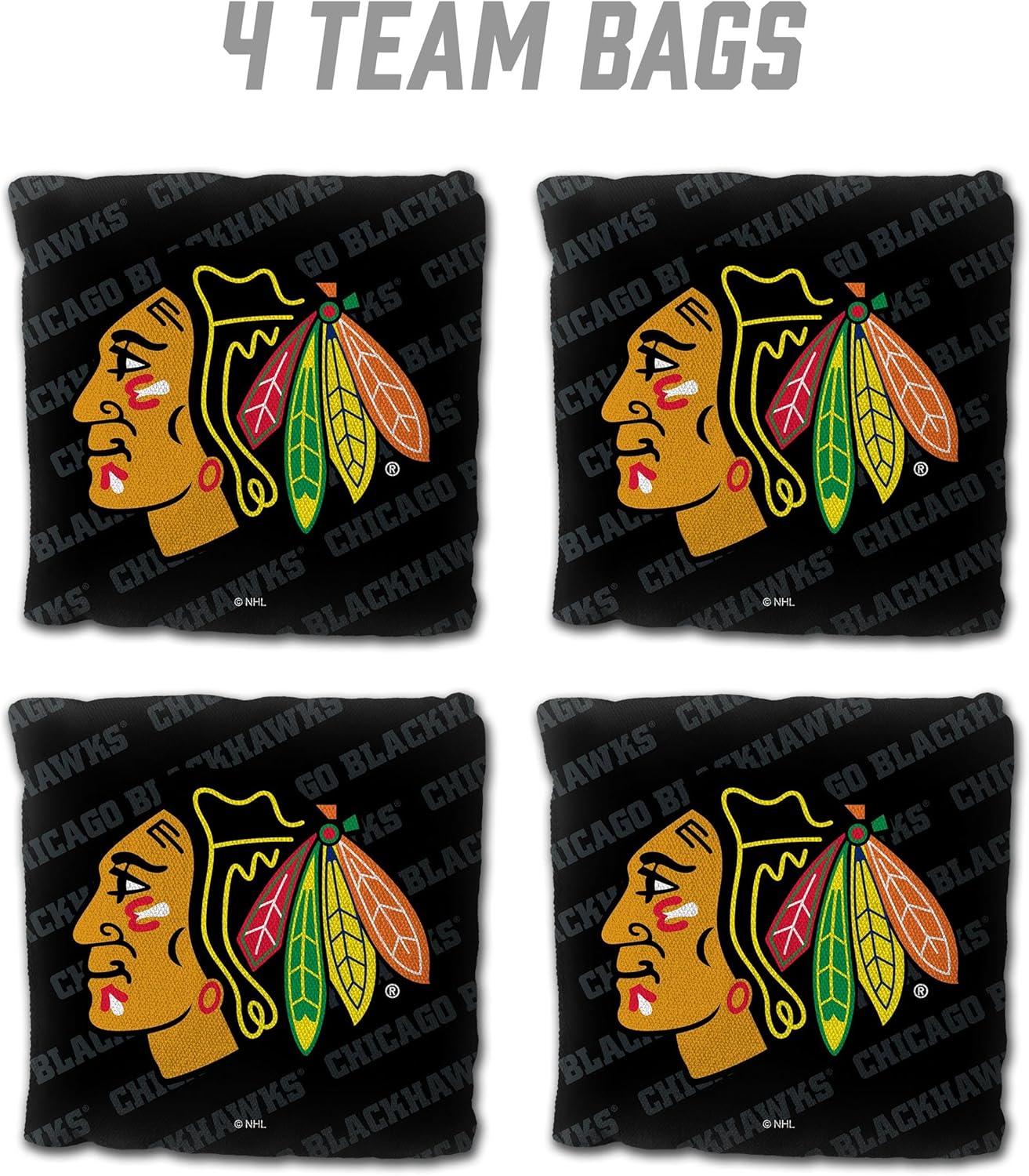 imageYouTheFan OfficiallyLicensed NHL Set of 4 Cornhole Bags All Weather Regulation 6 x 6 Size 16oz Weight Designed in USAChicago Blackhawks Black