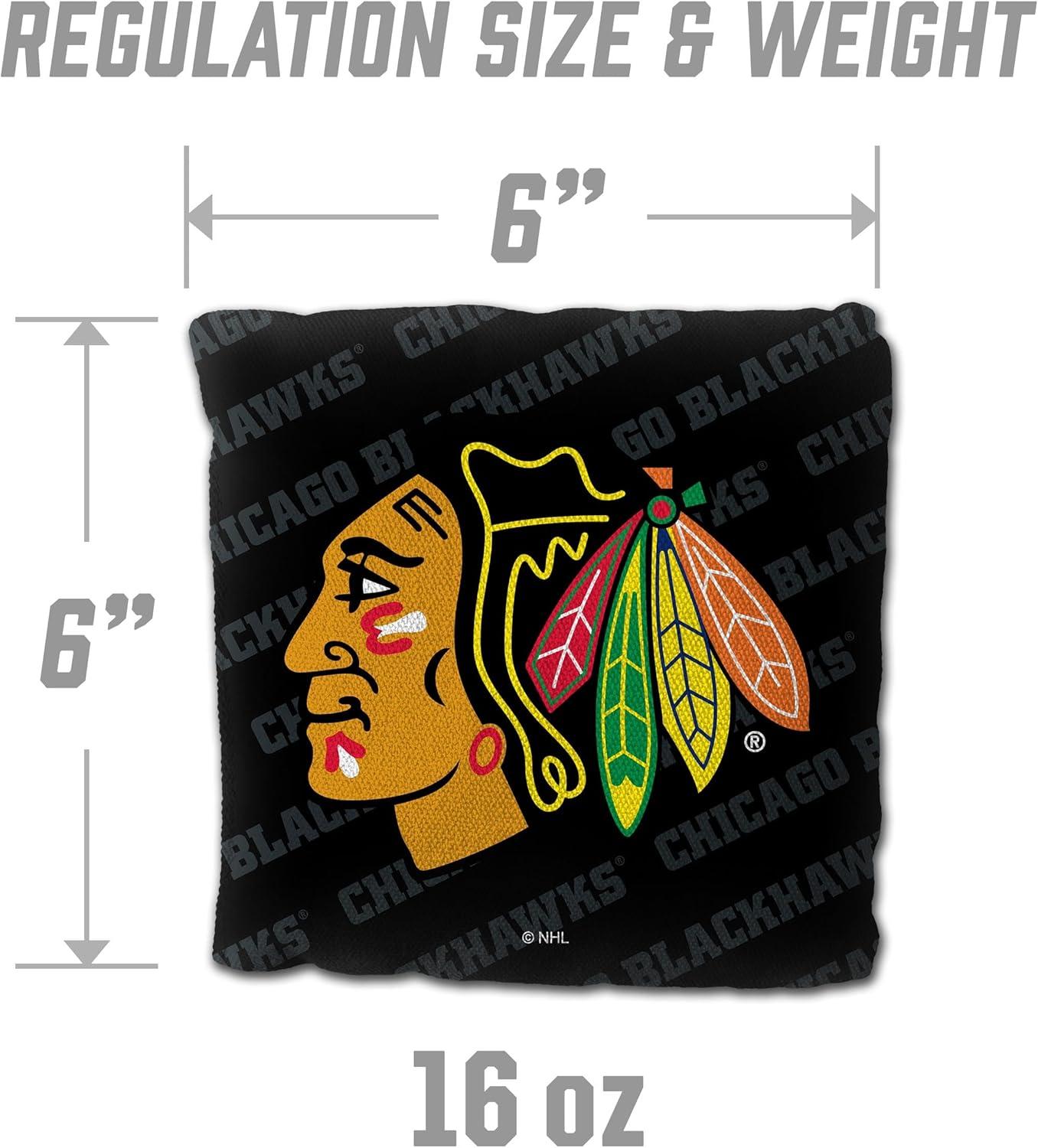 imageYouTheFan OfficiallyLicensed NHL Set of 4 Cornhole Bags All Weather Regulation 6 x 6 Size 16oz Weight Designed in USAChicago Blackhawks Black