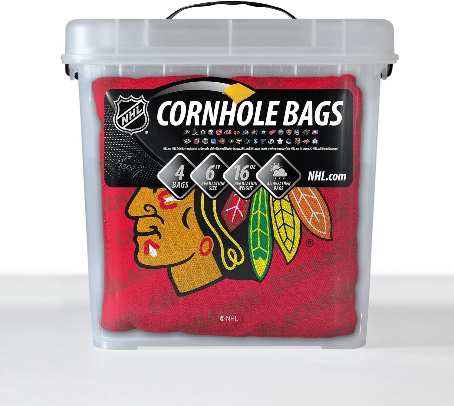 imageYouTheFan OfficiallyLicensed NHL Set of 4 Cornhole Bags All Weather Regulation 6 x 6 Size 16oz Weight Designed in USAChicago Blackhawks Red