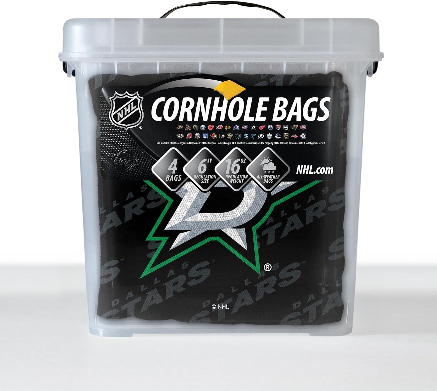 imageYouTheFan OfficiallyLicensed NHL Set of 4 Cornhole Bags All Weather Regulation 6 x 6 Size 16oz Weight Designed in USADallas Stars Black