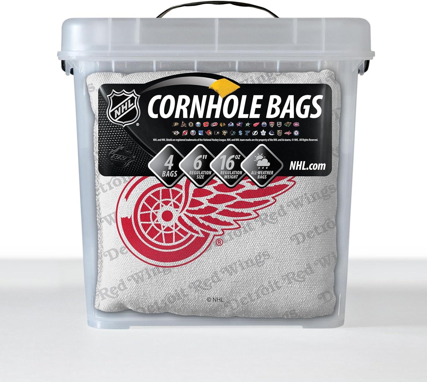 imageYouTheFan OfficiallyLicensed NHL Set of 4 Cornhole Bags All Weather Regulation 6 x 6 Size 16oz Weight Designed in USADetroit Red Wings White