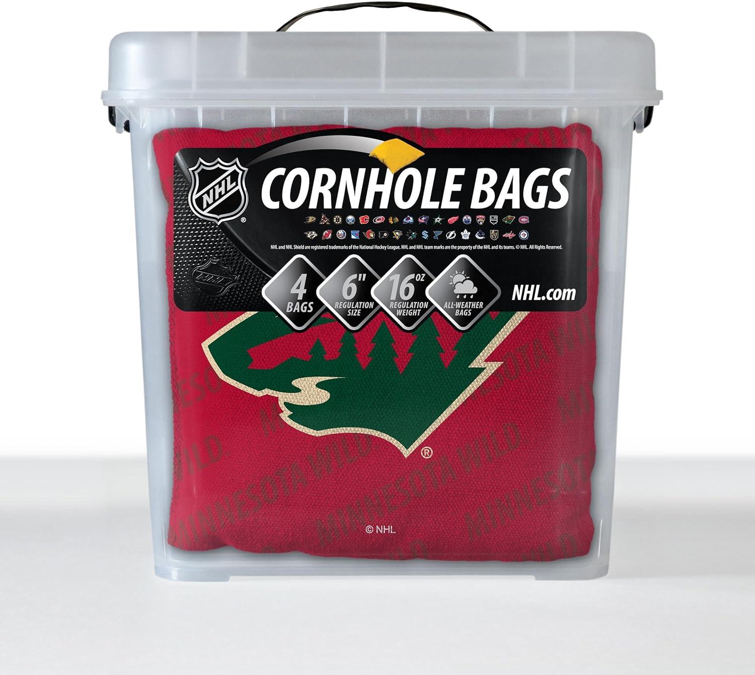 imageYouTheFan OfficiallyLicensed NHL Set of 4 Cornhole Bags All Weather Regulation 6 x 6 Size 16oz Weight Designed in USAMinnesota Wild Red