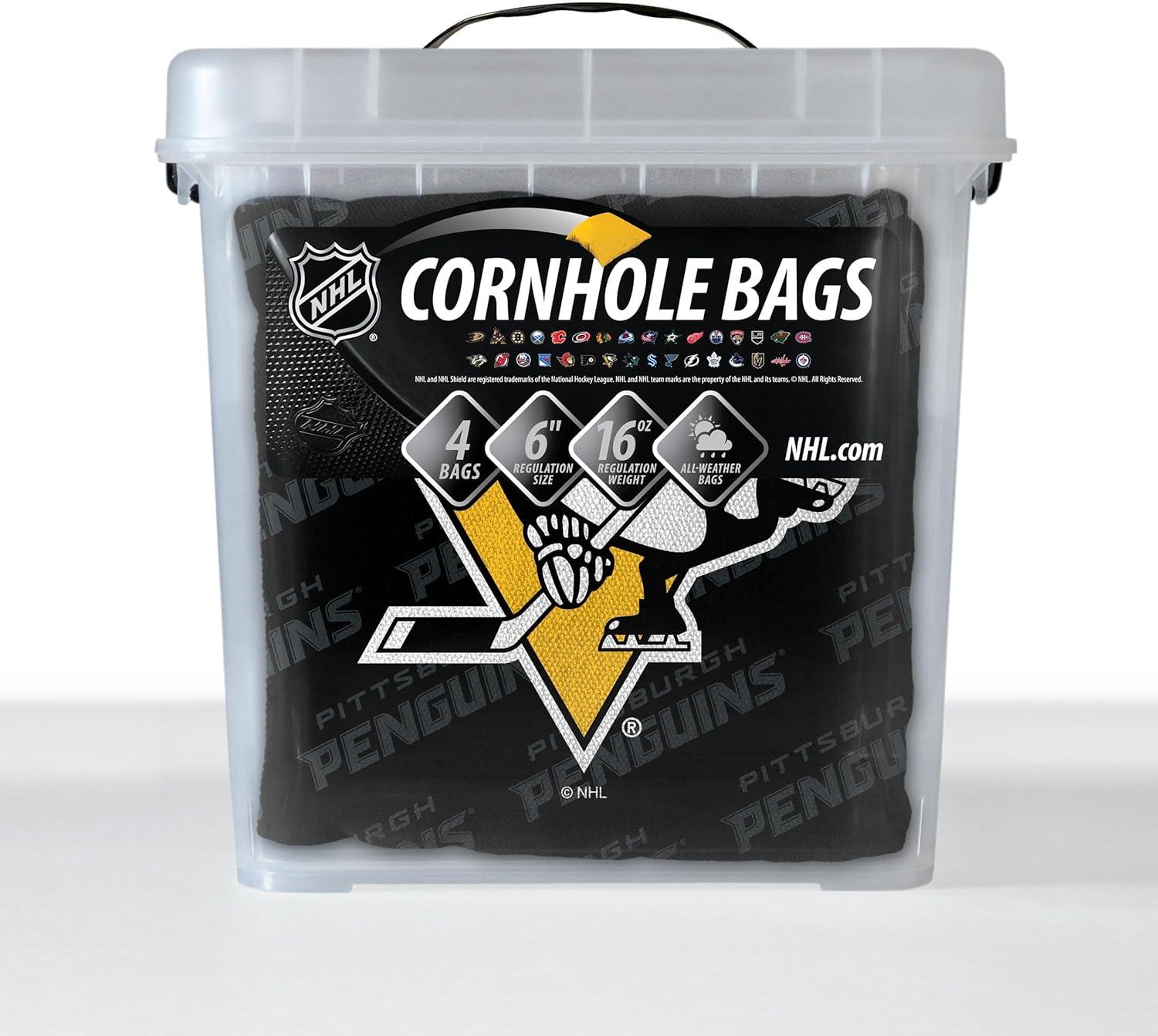 imageYouTheFan OfficiallyLicensed NHL Set of 4 Cornhole Bags All Weather Regulation 6 x 6 Size 16oz Weight Designed in USAPittsburgh Penguins Black