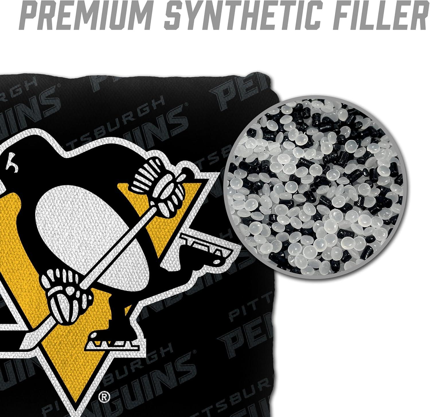 imageYouTheFan OfficiallyLicensed NHL Set of 4 Cornhole Bags All Weather Regulation 6 x 6 Size 16oz Weight Designed in USAPittsburgh Penguins Black