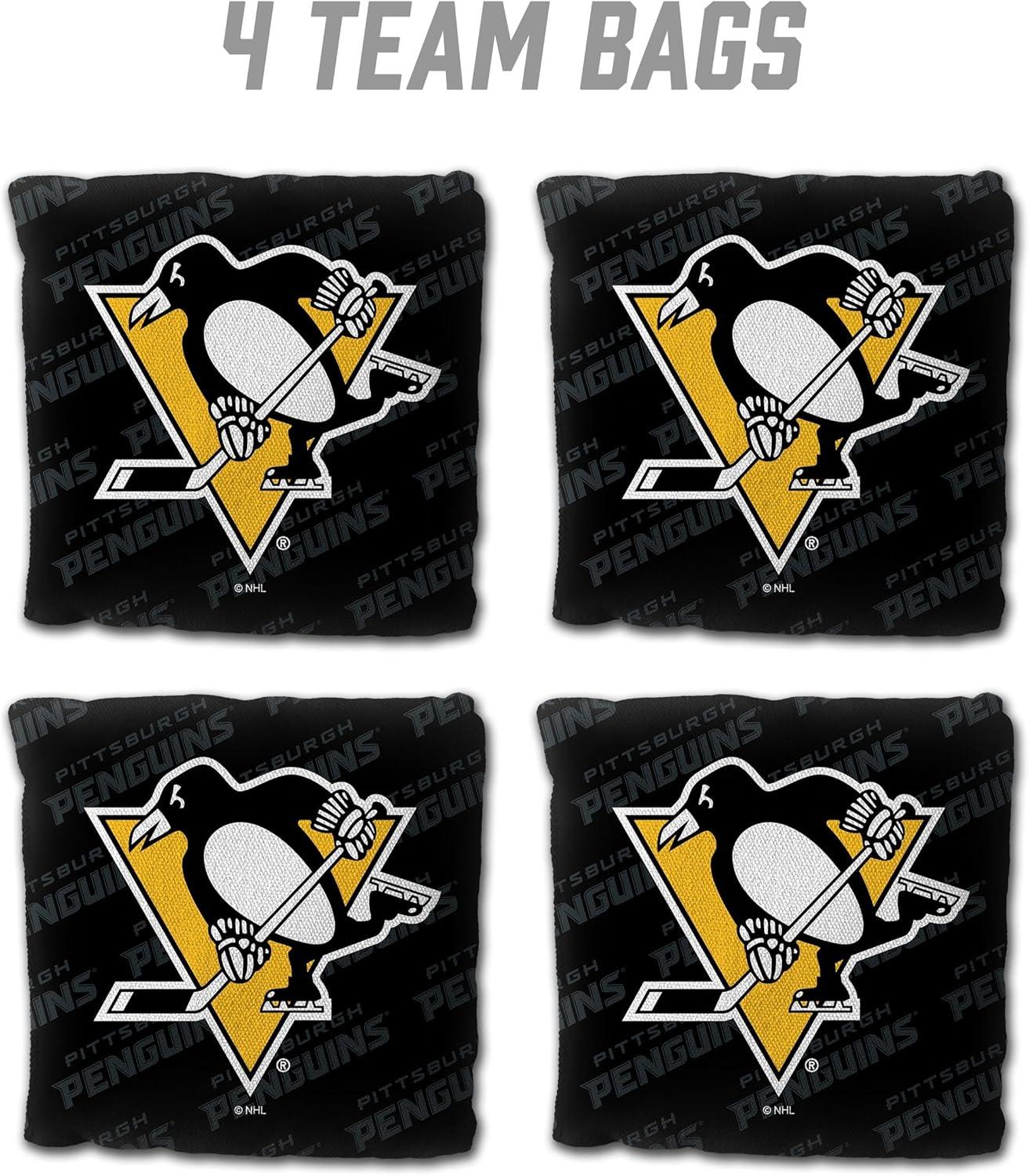 imageYouTheFan OfficiallyLicensed NHL Set of 4 Cornhole Bags All Weather Regulation 6 x 6 Size 16oz Weight Designed in USAPittsburgh Penguins Black