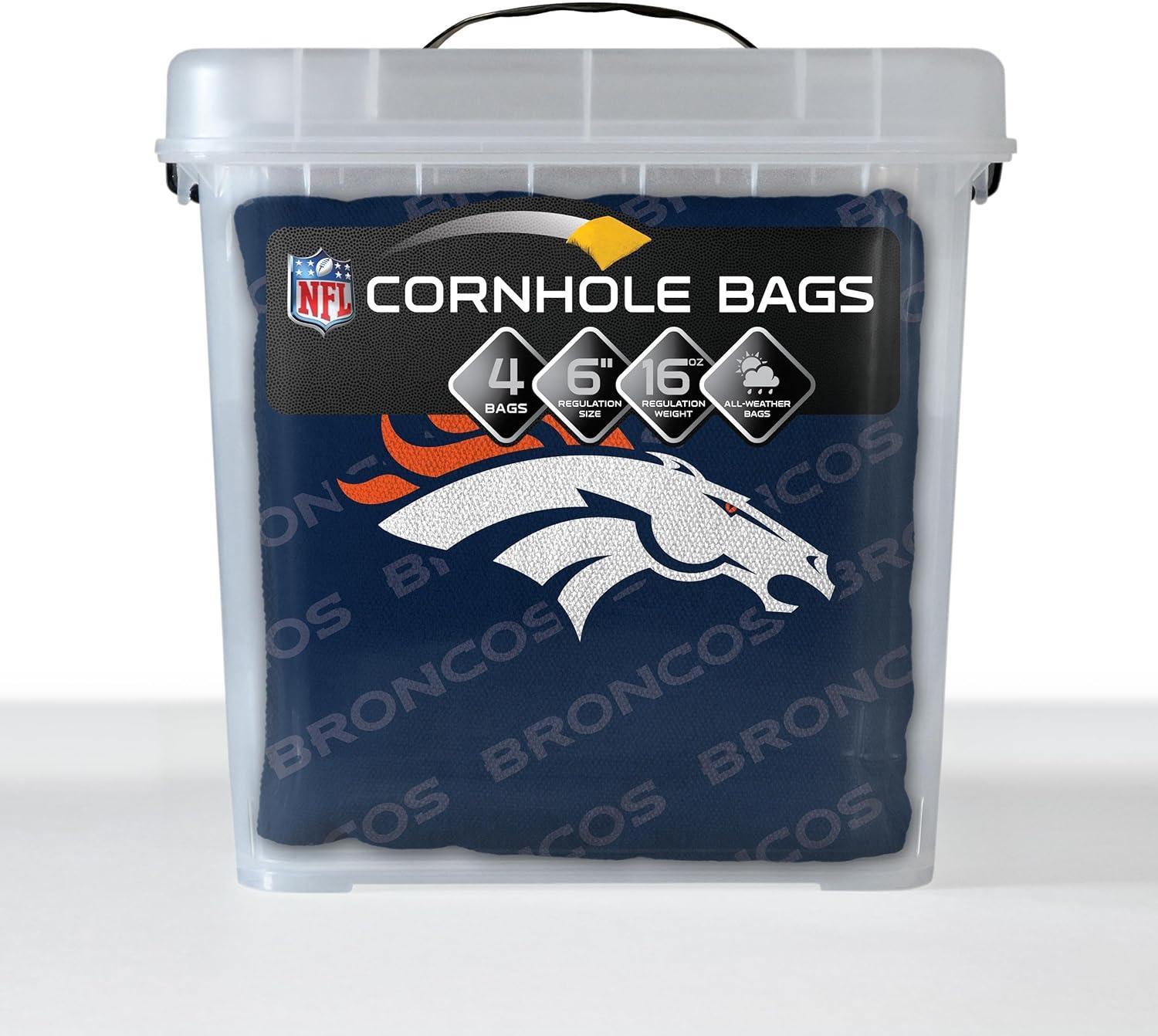 imageYouTheFan Officiallylicensed NFL Set of 4 Cornhole Bags All Weather regulation 6 x 6 size Designed in USADenver Broncos Blue