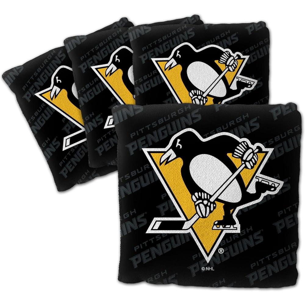 imageYouTheFan OfficiallyLicensed NHL Set of 4 Cornhole Bags All Weather Regulation 6 x 6 Size 16oz Weight Designed in USAPittsburgh Penguins Black