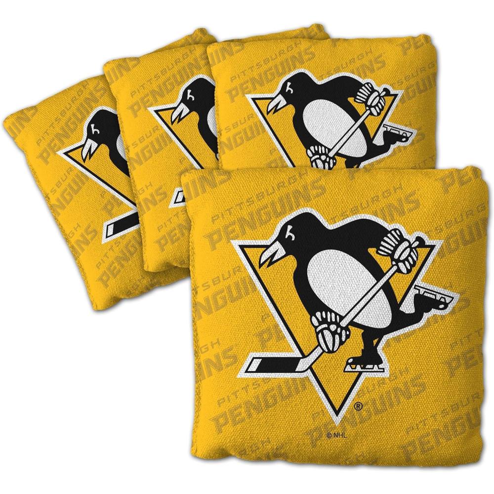 imageYouTheFan OfficiallyLicensed NHL Set of 4 Cornhole Bags All Weather Regulation 6 x 6 Size 16oz Weight Designed in USAPittsburgh Penguins Yellow