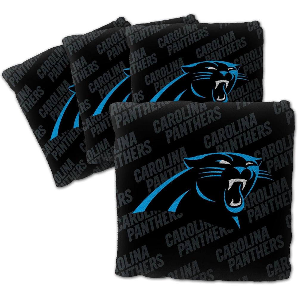 imageYouTheFan Officiallylicensed NFL Set of 4 Cornhole Bags  All Weather regulation 6 x 6 size  Designed in USACarolina Panthers  Black