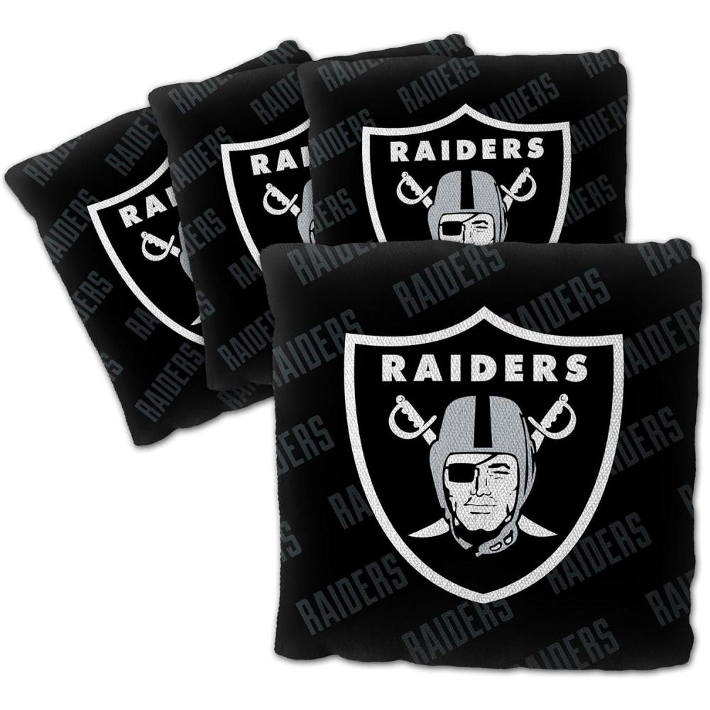 imageYouTheFan Officiallylicensed NFL Set of 4 Cornhole Bags  All Weather regulation 6 x 6 size  Designed in USALas Vegas Raiders  Black