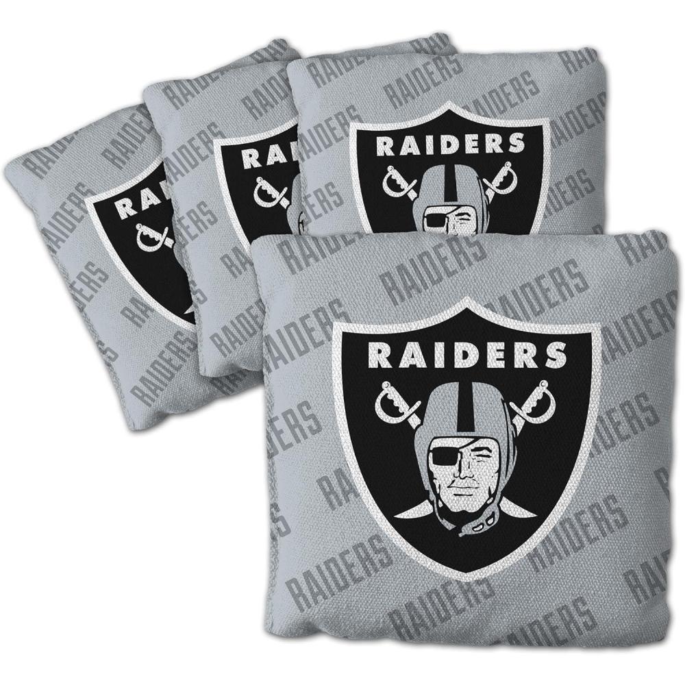 imageYouTheFan Officiallylicensed NFL Set of 4 Cornhole Bags  All Weather regulation 6 x 6 size  Designed in USALas Vegas Raiders  Grey