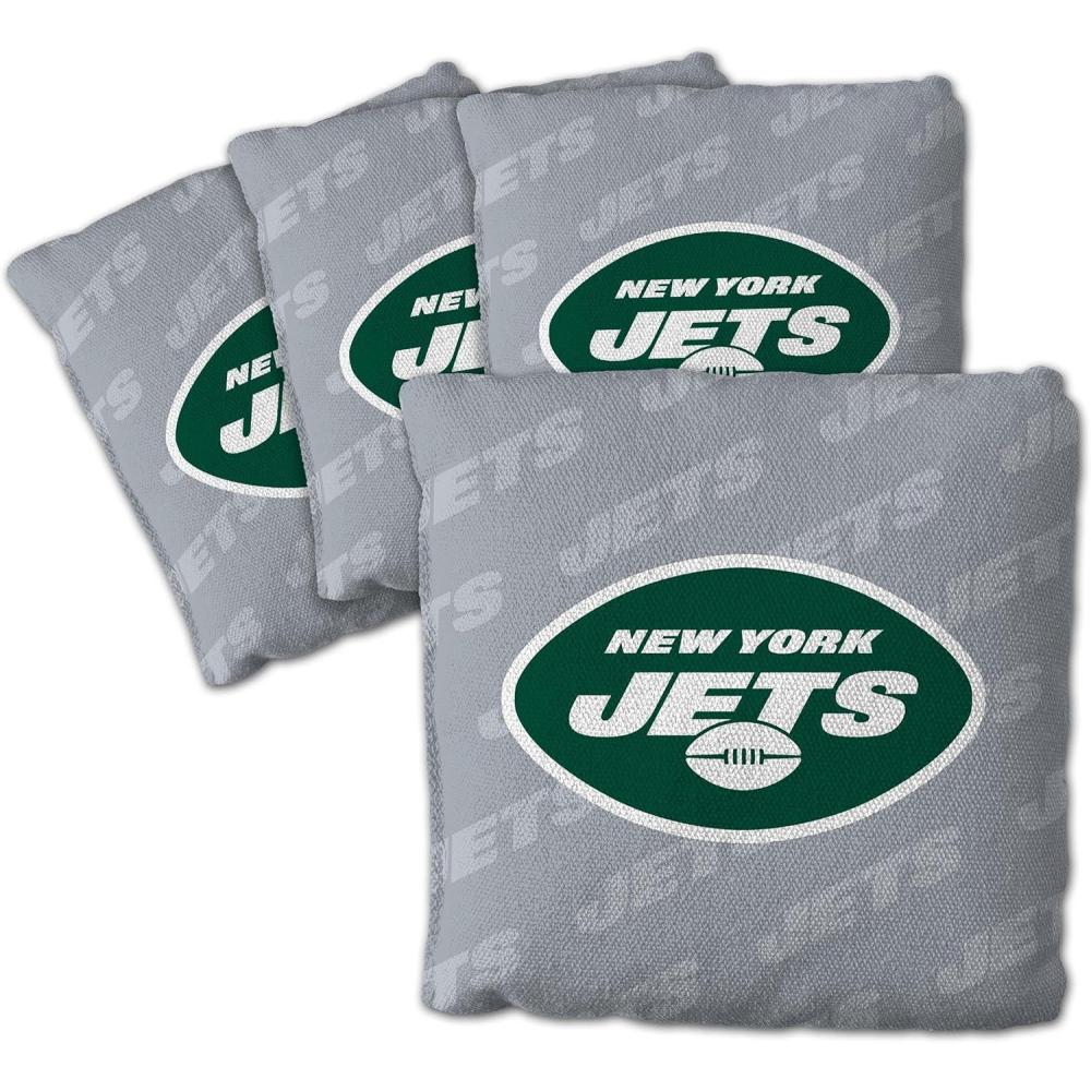 imageYouTheFan Officiallylicensed NFL Set of 4 Cornhole Bags  All Weather regulation 6 x 6 size  Designed in USANew York Jets  Grey