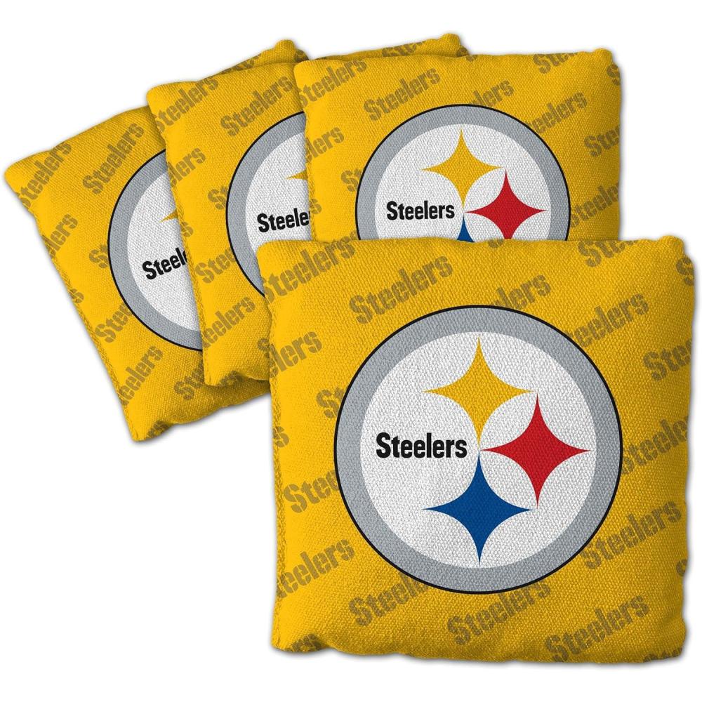 imageYouTheFan Officiallylicensed NFL Set of 4 Cornhole Bags  All Weather regulation 6 x 6 size  Designed in USAPittsburgh Steelers  Yellow