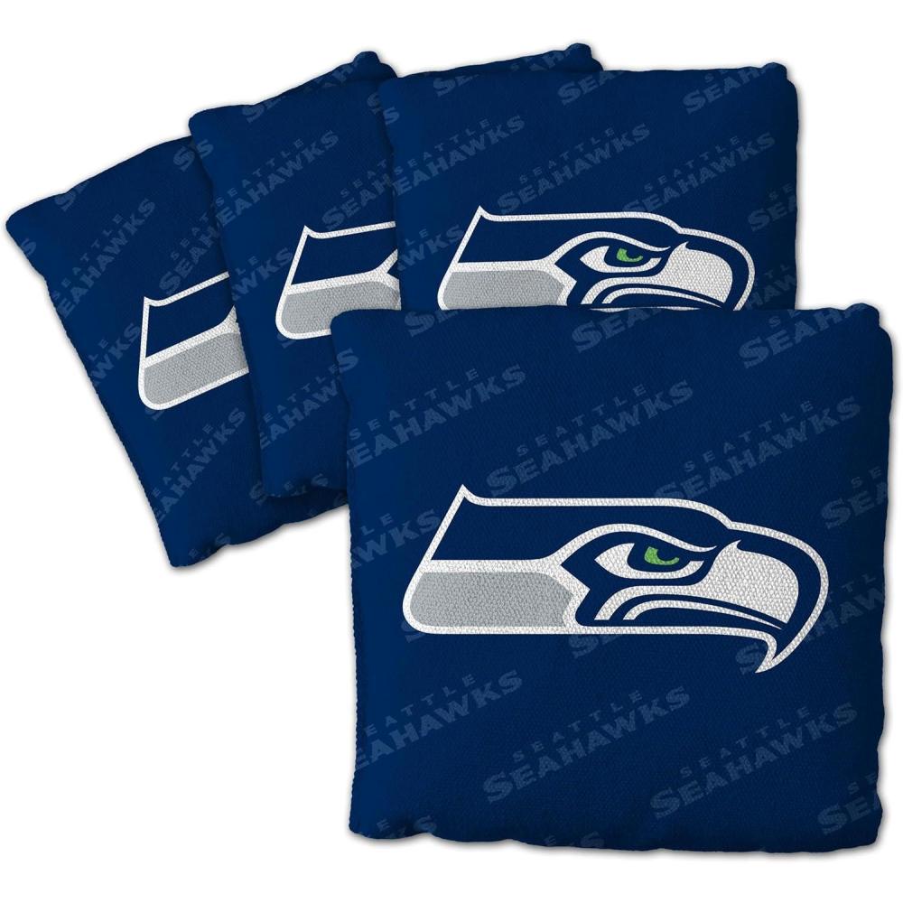 imageYouTheFan Officiallylicensed NFL Set of 4 Cornhole Bags  All Weather regulation 6 x 6 size  Designed in USASeattle Seahawks  Blue