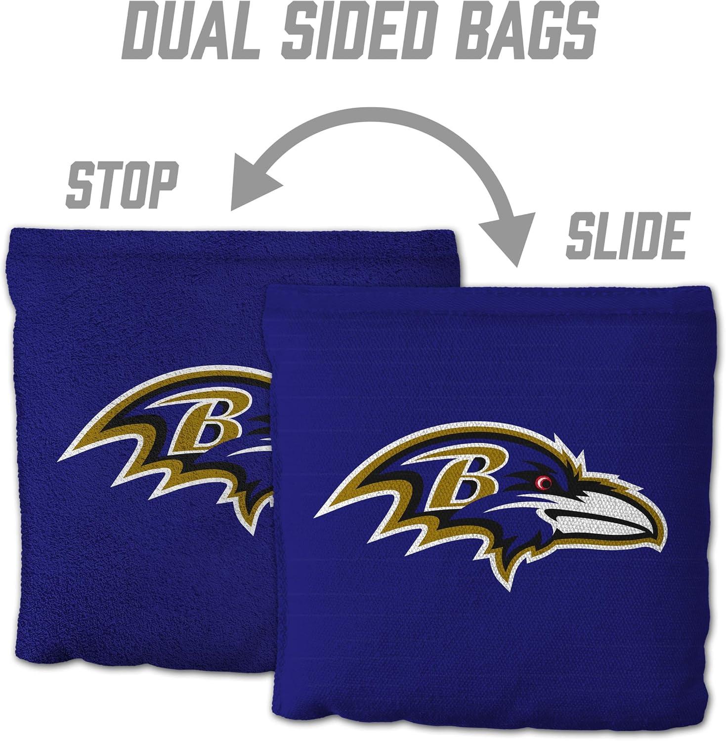 imageYouTheFan Officiallylicensed NFL Set of 8 Cornhole Bags All Weather Dual Sided Slide ampamp Stop regulation sizeBaltimore Ravens