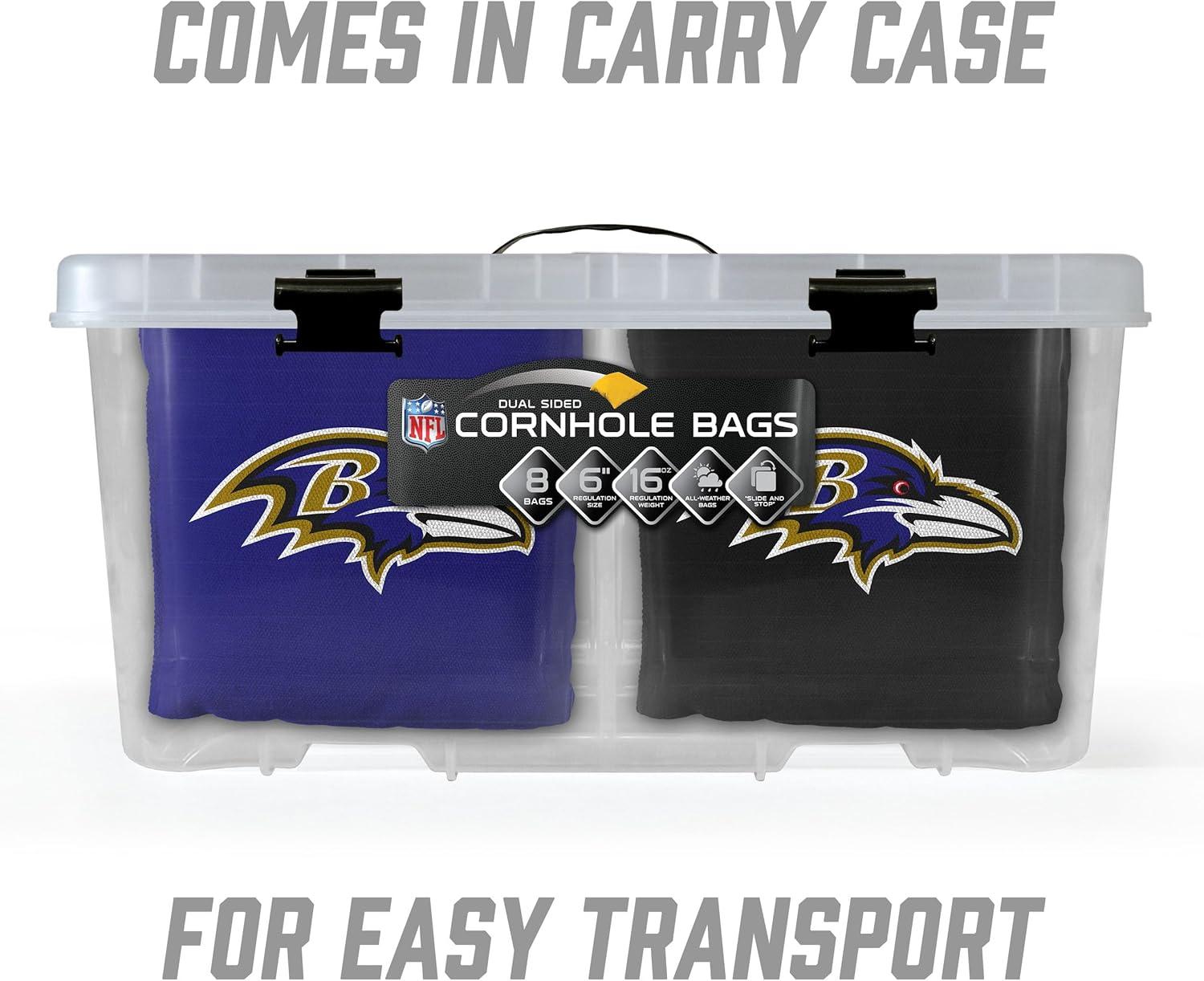 imageYouTheFan Officiallylicensed NFL Set of 8 Cornhole Bags All Weather Dual Sided Slide ampamp Stop regulation sizeBaltimore Ravens