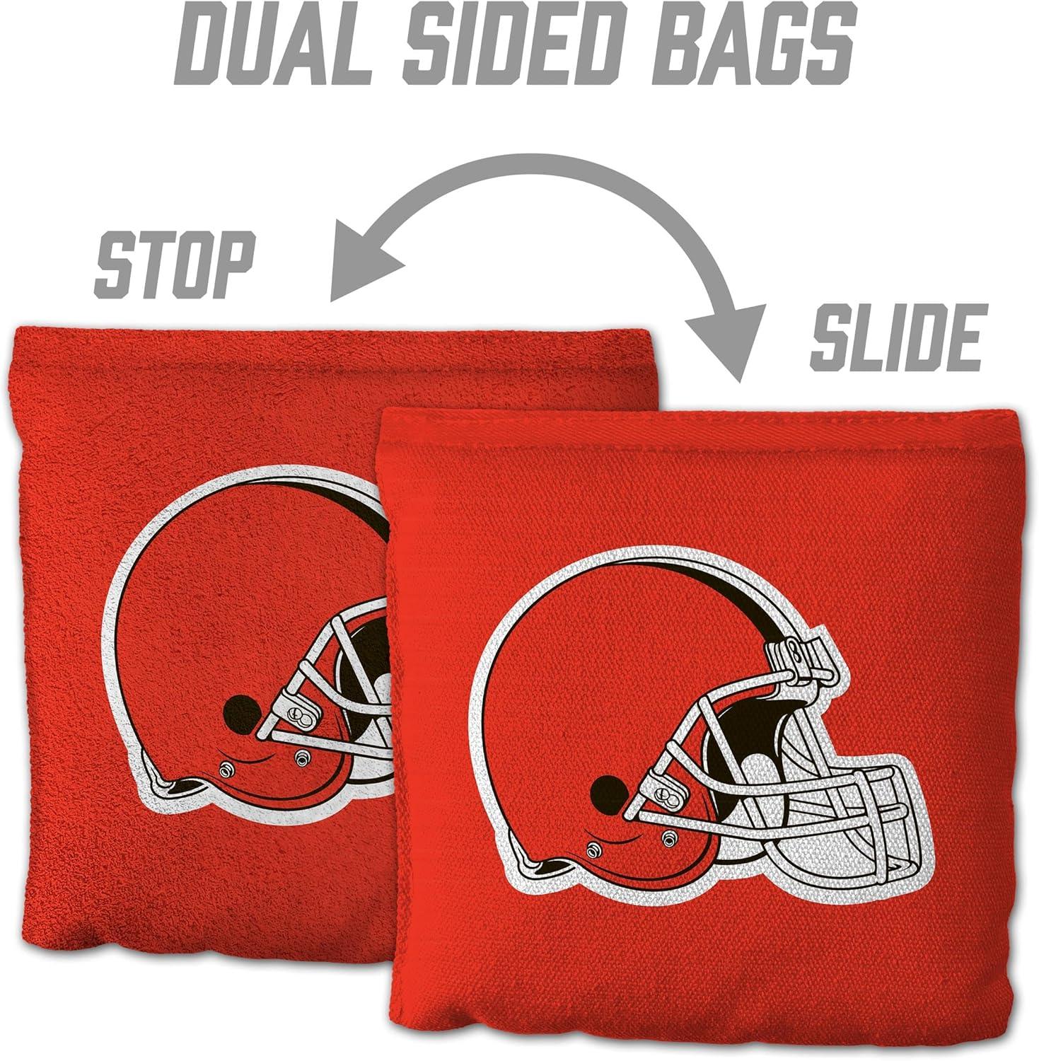 imageYouTheFan Officiallylicensed NFL Set of 8 Cornhole Bags All Weather Dual Sided Slide ampamp Stop regulation sizeCleveland Browns
