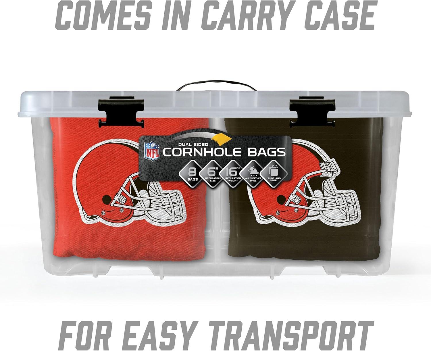 imageYouTheFan Officiallylicensed NFL Set of 8 Cornhole Bags All Weather Dual Sided Slide ampamp Stop regulation sizeCleveland Browns