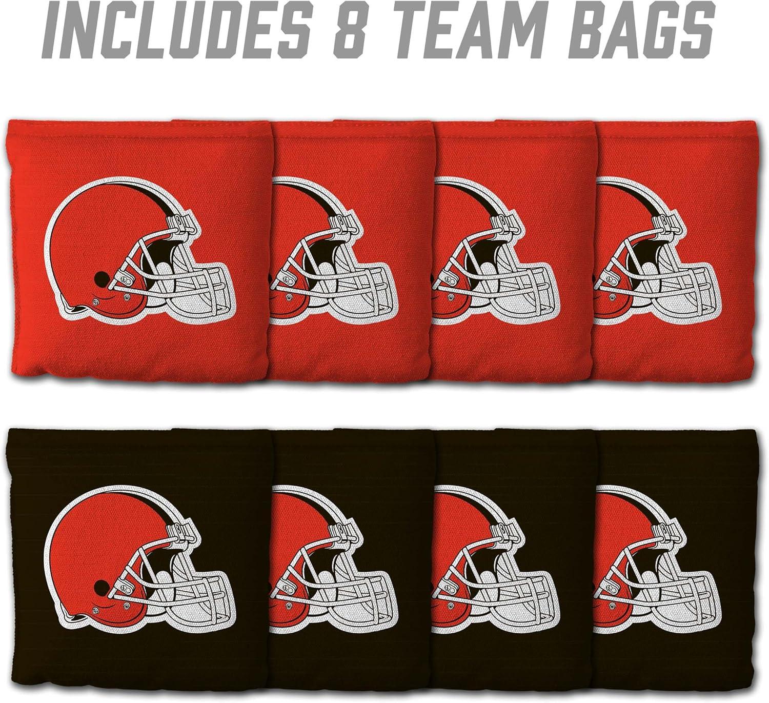 imageYouTheFan Officiallylicensed NFL Set of 8 Cornhole Bags All Weather Dual Sided Slide ampamp Stop regulation sizeCleveland Browns