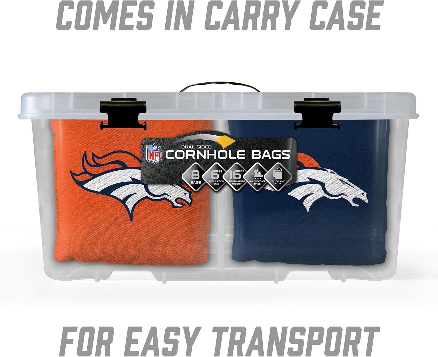 imageYouTheFan Officiallylicensed NFL Set of 8 Cornhole Bags All Weather Dual Sided Slide ampamp Stop regulation sizeDenver Broncos