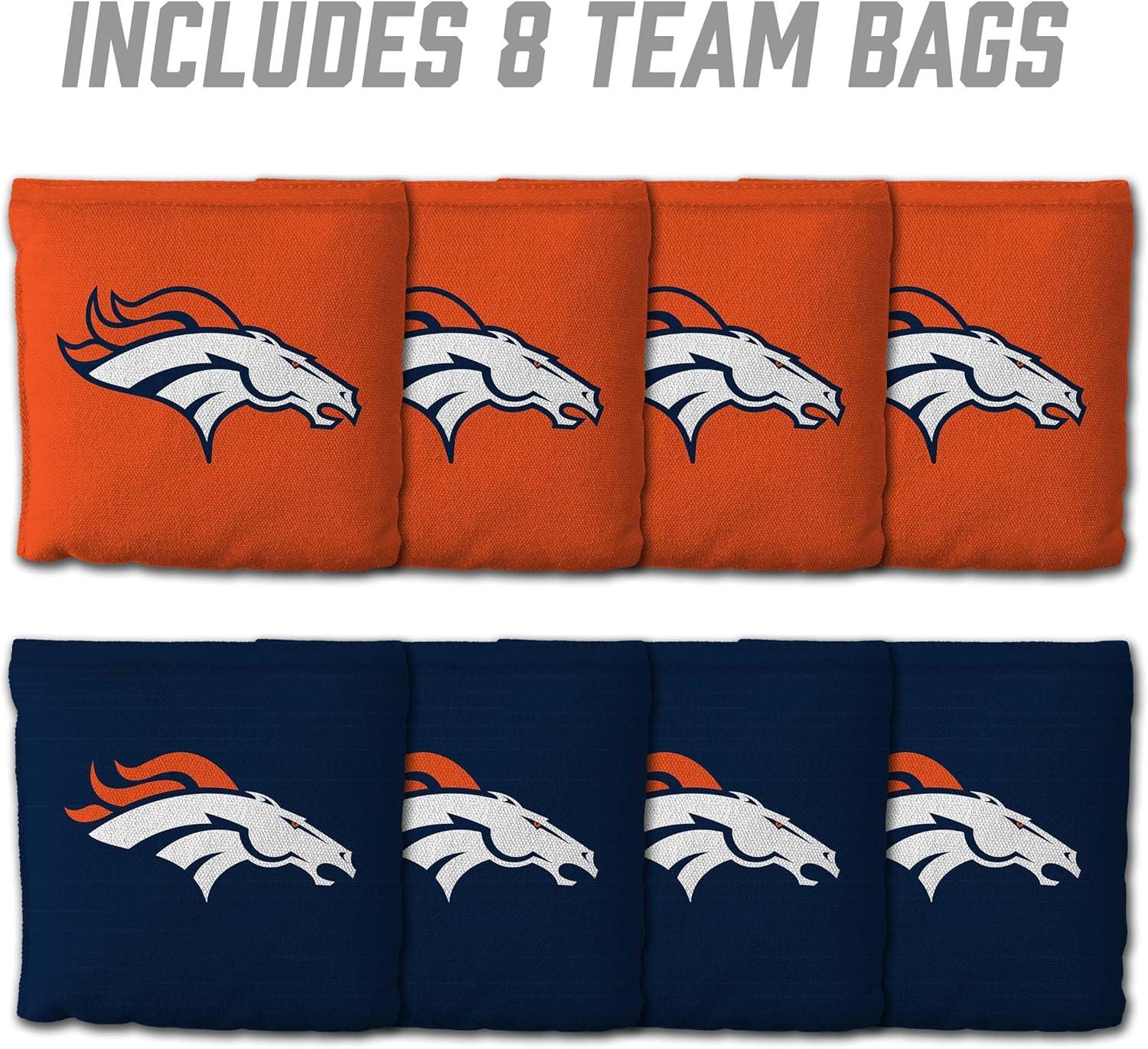 imageYouTheFan Officiallylicensed NFL Set of 8 Cornhole Bags All Weather Dual Sided Slide ampamp Stop regulation sizeDenver Broncos