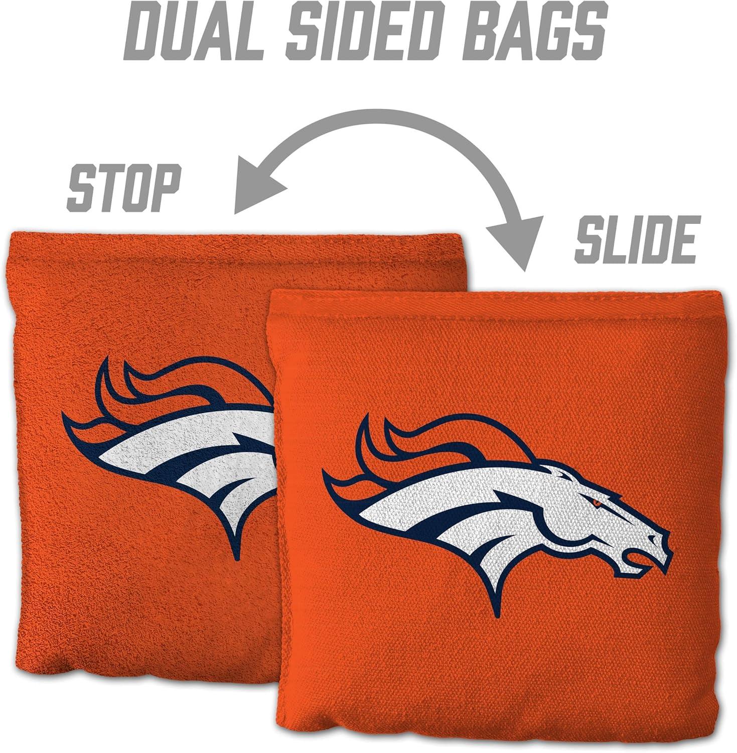 imageYouTheFan Officiallylicensed NFL Set of 8 Cornhole Bags All Weather Dual Sided Slide ampamp Stop regulation sizeDenver Broncos