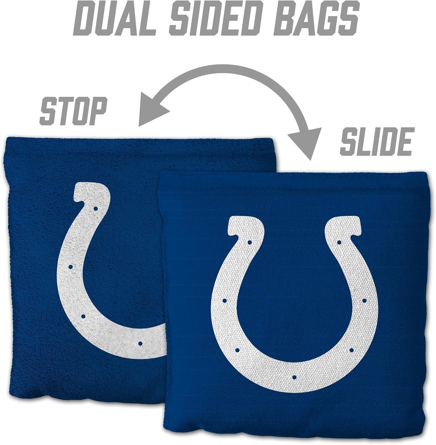 imageYouTheFan Officiallylicensed NFL Set of 8 Cornhole Bags All Weather Dual Sided Slide ampamp Stop regulation sizeIndianapolis Colts