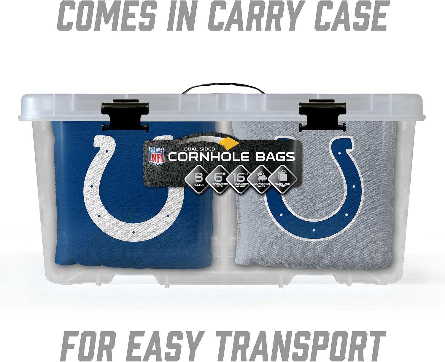 imageYouTheFan Officiallylicensed NFL Set of 8 Cornhole Bags All Weather Dual Sided Slide ampamp Stop regulation sizeIndianapolis Colts
