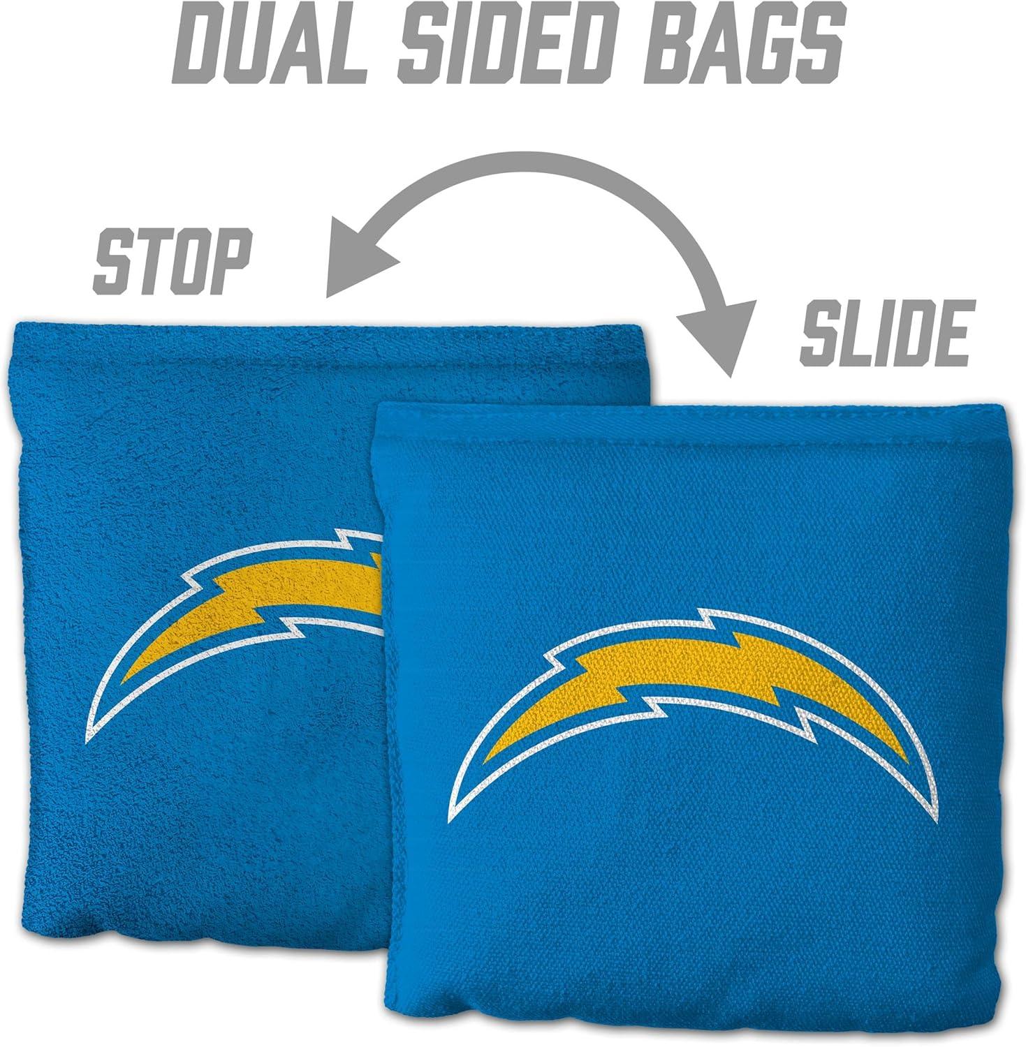 imageYouTheFan Officiallylicensed NFL Set of 8 Cornhole Bags All Weather Dual Sided Slide ampamp Stop regulation sizeLos Angeles Chargers