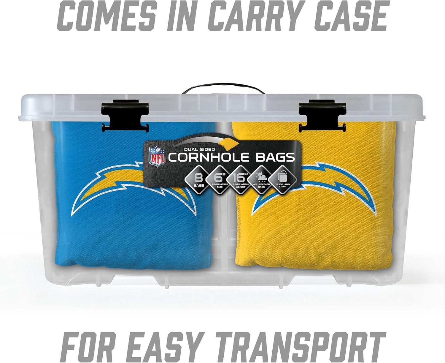 imageYouTheFan Officiallylicensed NFL Set of 8 Cornhole Bags All Weather Dual Sided Slide ampamp Stop regulation sizeLos Angeles Chargers