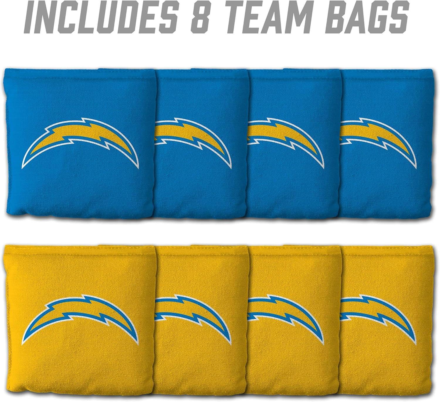 imageYouTheFan Officiallylicensed NFL Set of 8 Cornhole Bags All Weather Dual Sided Slide ampamp Stop regulation sizeLos Angeles Chargers