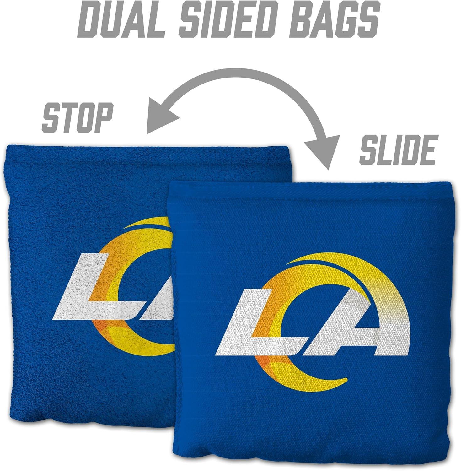 imageYouTheFan Officiallylicensed NFL Set of 8 Cornhole Bags All Weather Dual Sided Slide ampamp Stop regulation sizeLos Angeles Rams