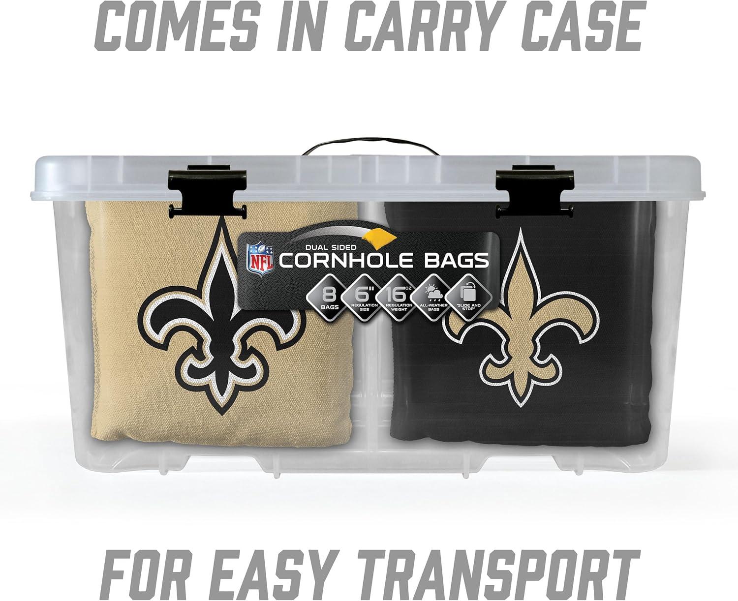 imageYouTheFan Officiallylicensed NFL Set of 8 Cornhole Bags All Weather Dual Sided Slide ampamp Stop regulation sizeNew Orleans Saints