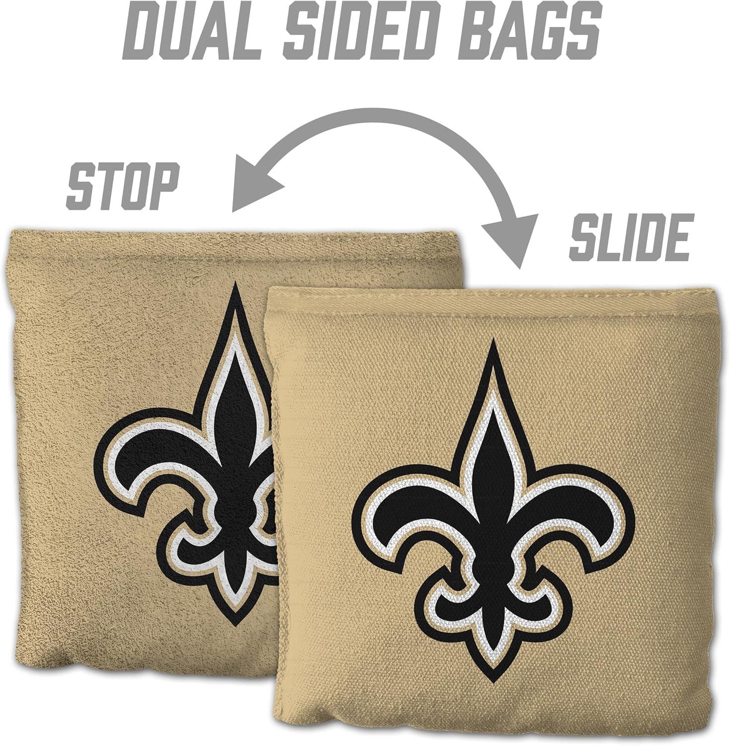 imageYouTheFan Officiallylicensed NFL Set of 8 Cornhole Bags All Weather Dual Sided Slide ampamp Stop regulation sizeNew Orleans Saints