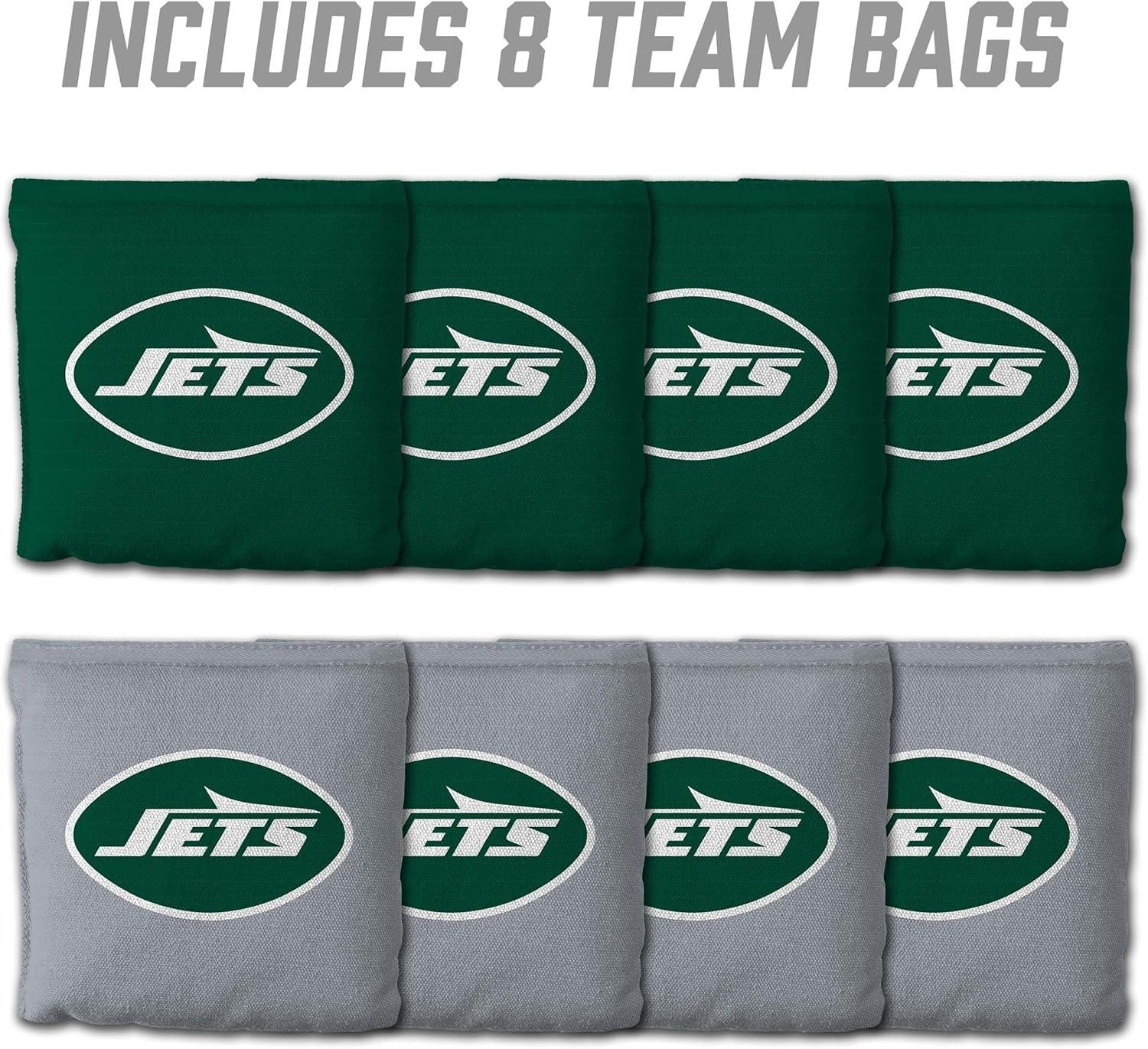 imageYouTheFan Officiallylicensed NFL Set of 8 Cornhole Bags All Weather Dual Sided Slide ampamp Stop regulation sizeNew York Jets