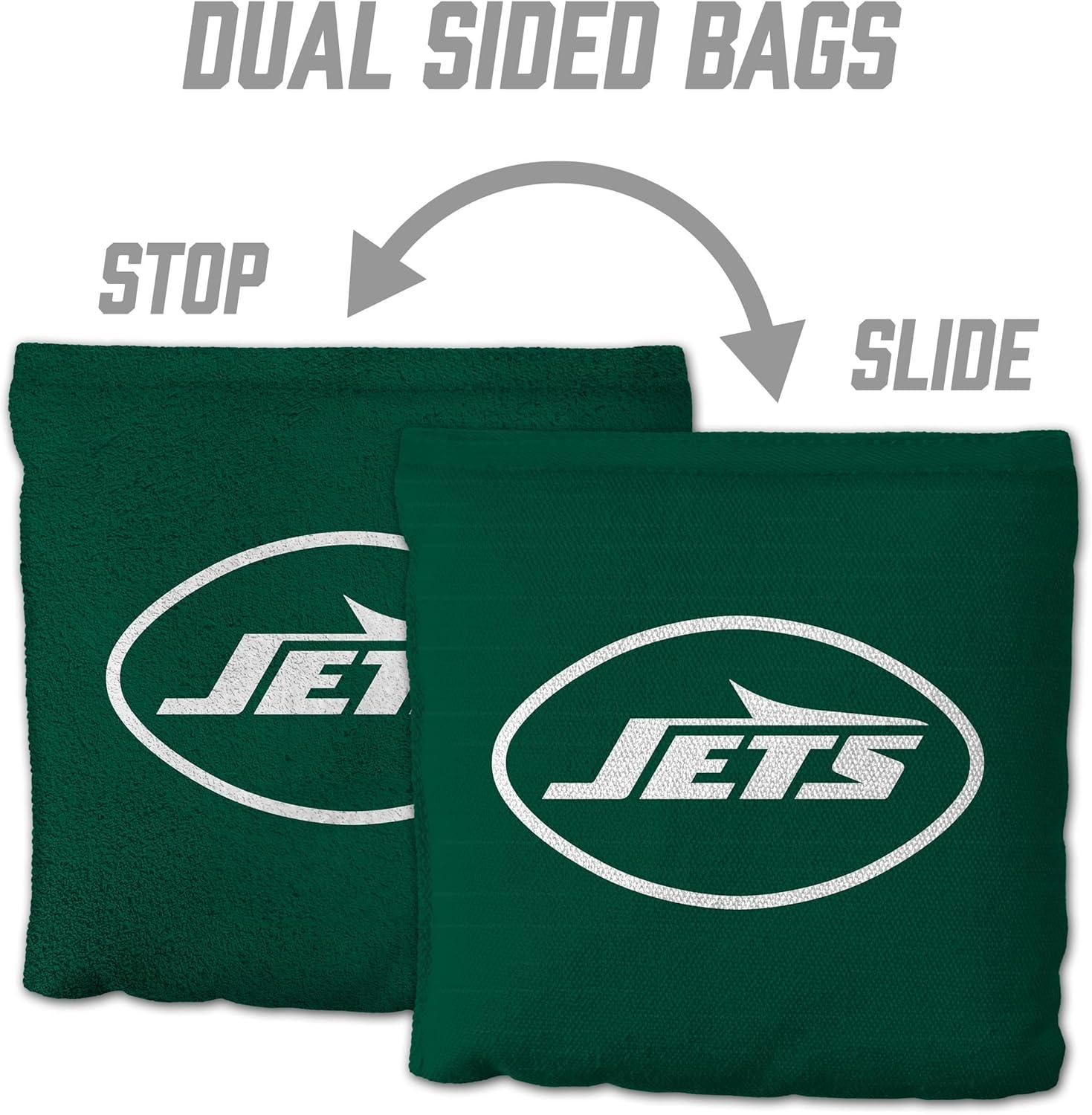 imageYouTheFan Officiallylicensed NFL Set of 8 Cornhole Bags All Weather Dual Sided Slide ampamp Stop regulation sizeNew York Jets