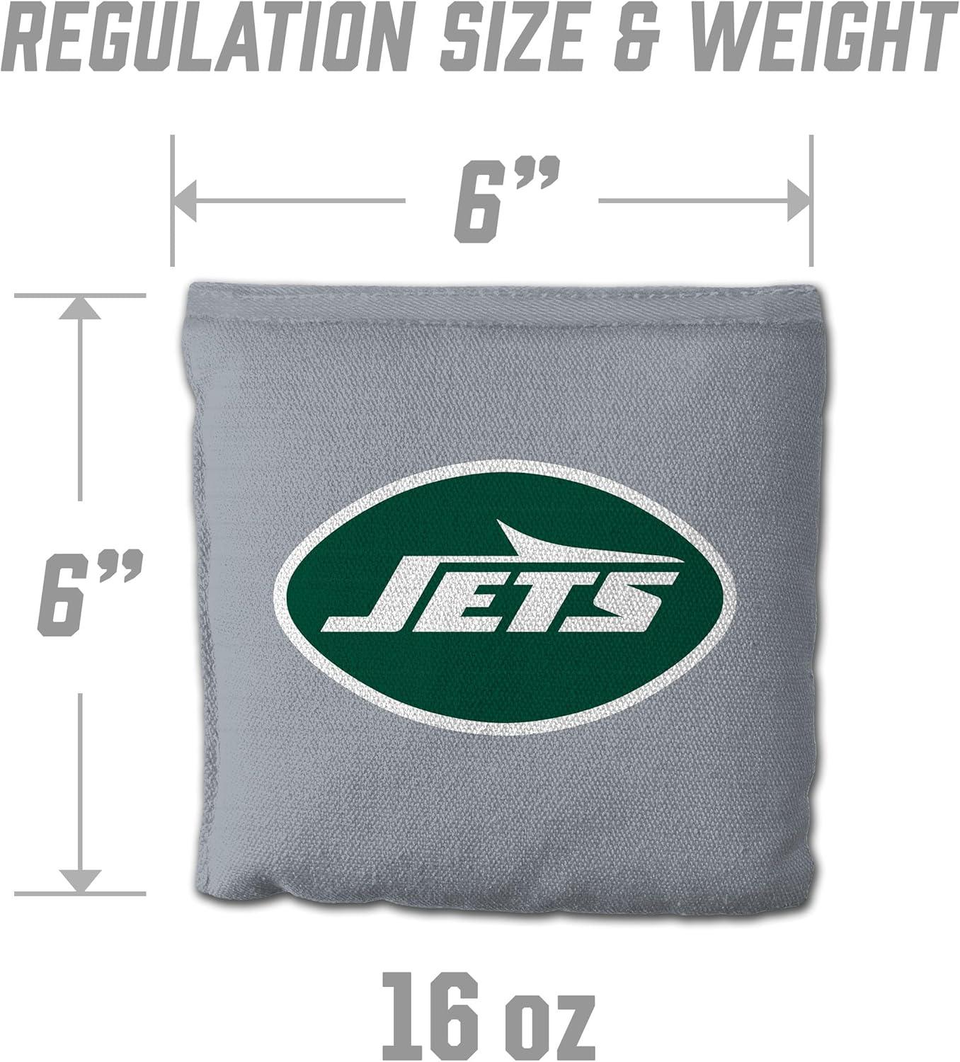 imageYouTheFan Officiallylicensed NFL Set of 8 Cornhole Bags All Weather Dual Sided Slide ampamp Stop regulation sizeNew York Jets