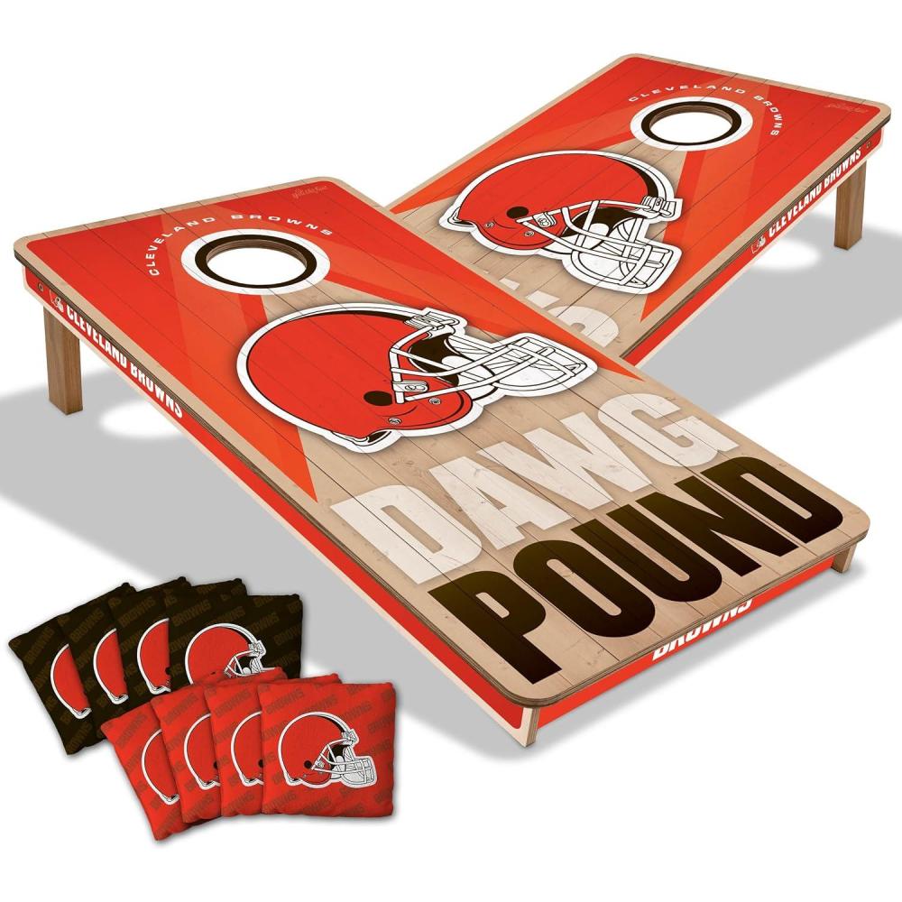 imageYouTheFan NFL 2 x 4 Slogan Series Professional Wood Cornhole Game with Logo BagsCleveland Browns