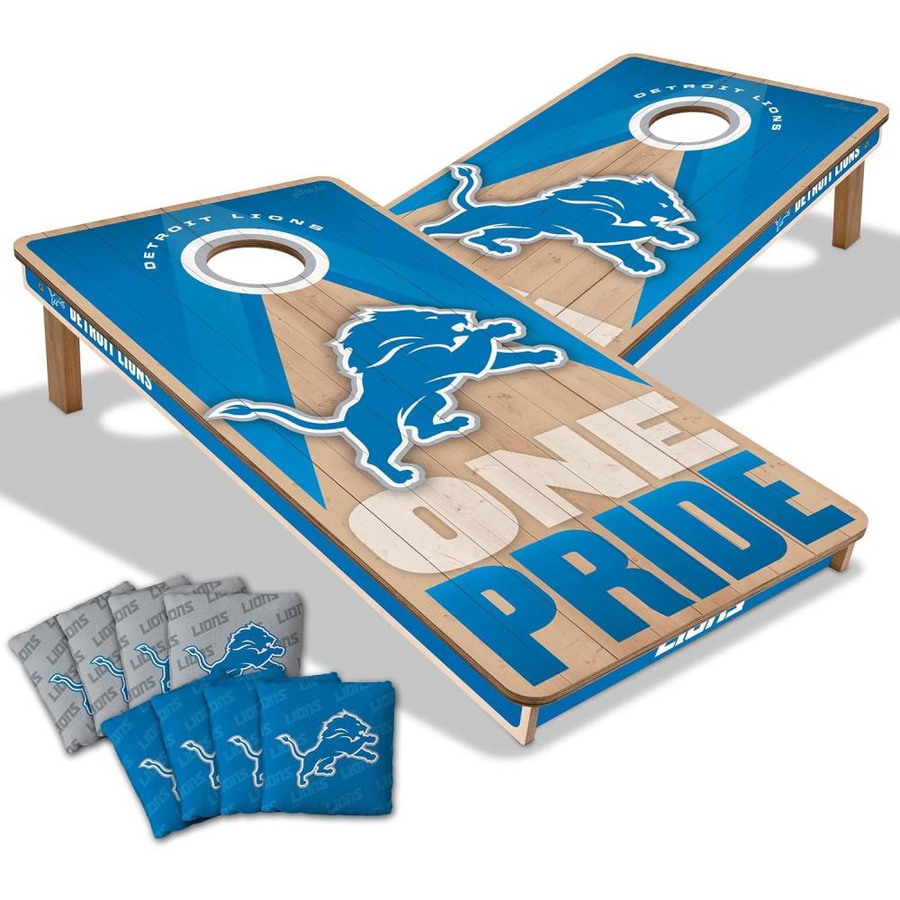 imageYouTheFan NFL 2 x 4 Slogan Series Professional Wood Cornhole Game with Logo BagsDetroit Lions