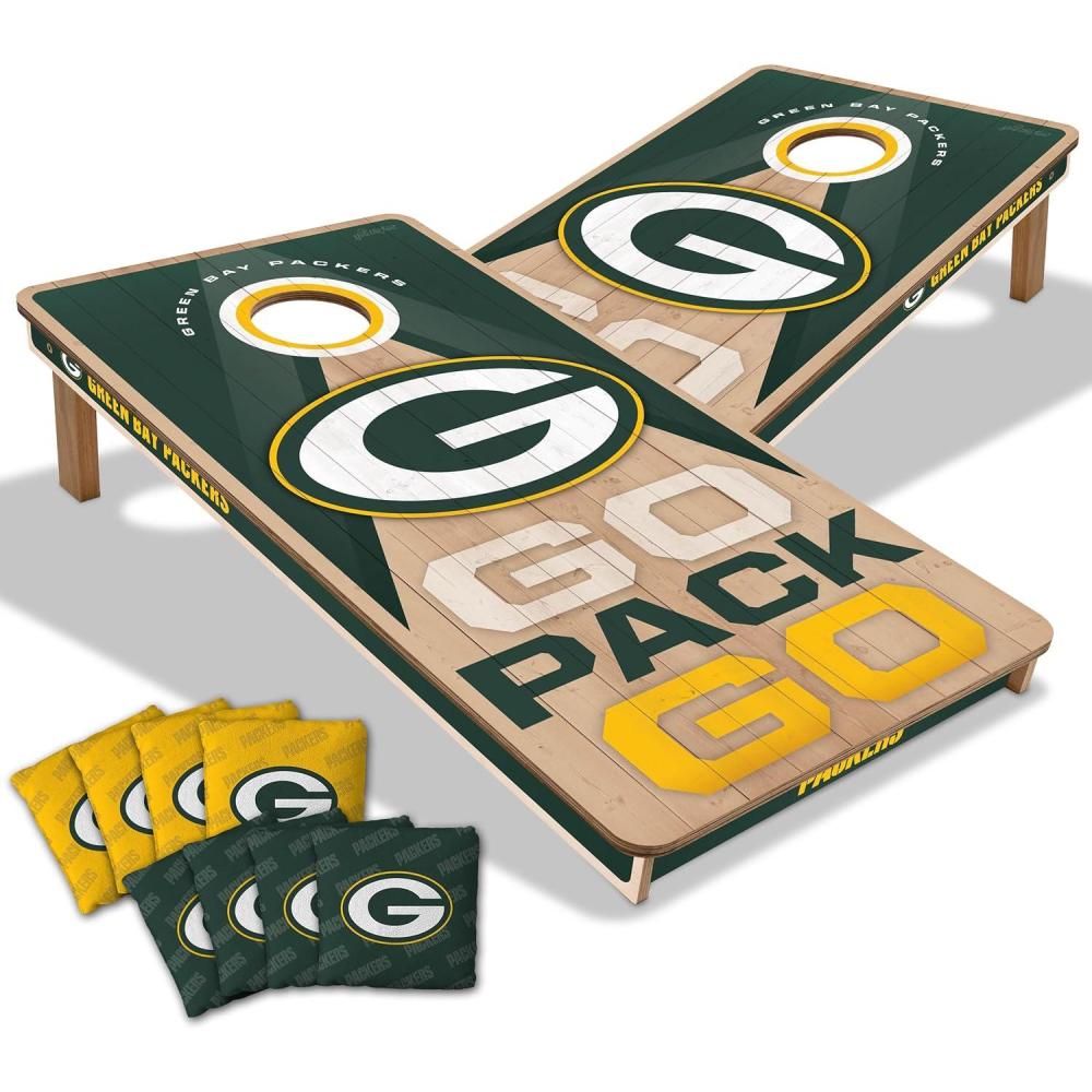 imageYouTheFan NFL 2 x 4 Slogan Series Professional Wood Cornhole Game with Logo BagsGreen Bay Packers
