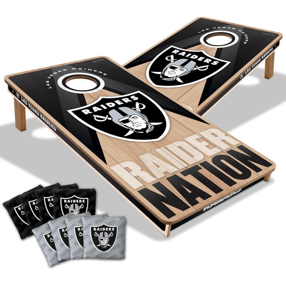 imageYouTheFan NFL 2 x 4 Slogan Series Professional Wood Cornhole Game with Logo BagsLas Vegas Raiders