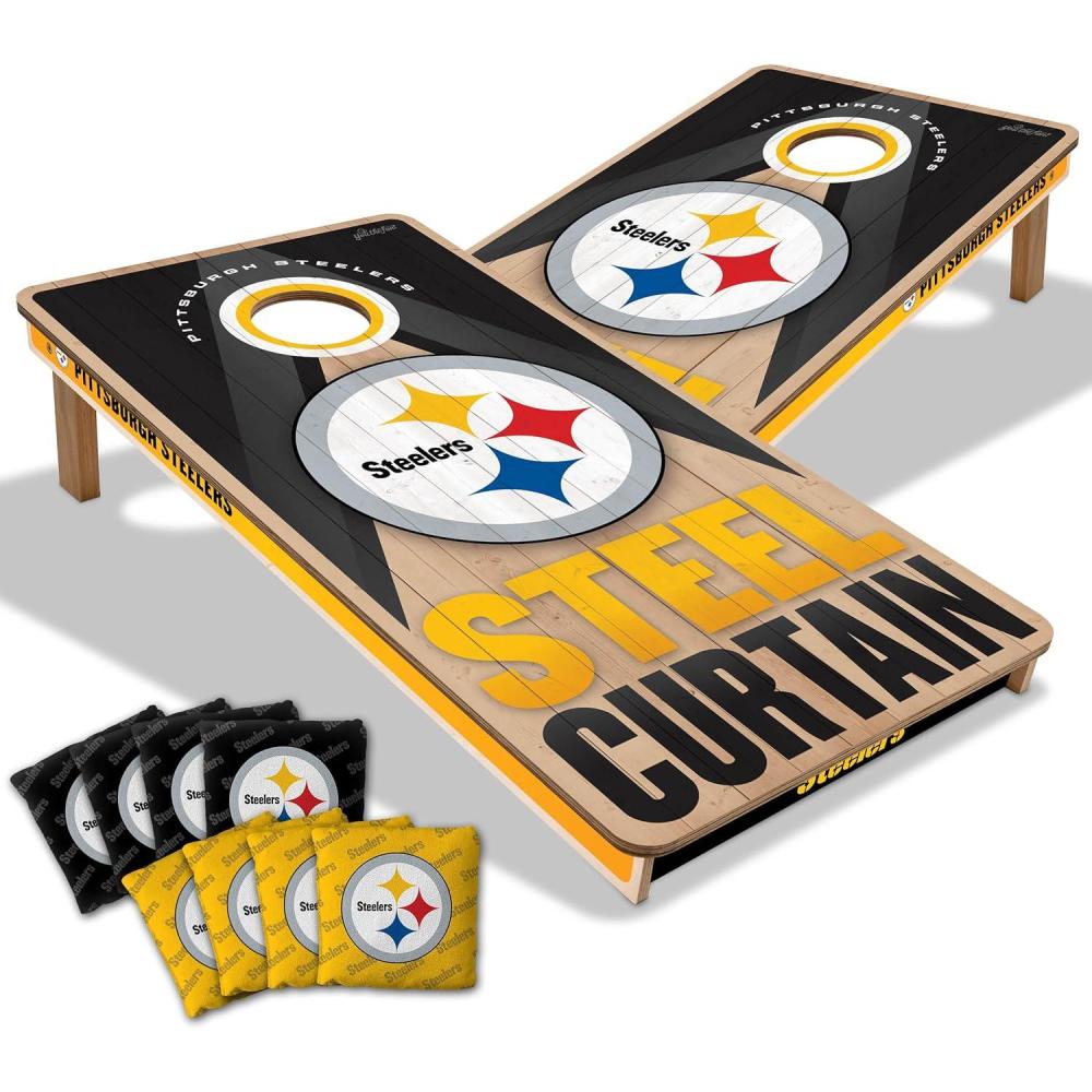 imageYouTheFan NFL 2 x 4 Slogan Series Professional Wood Cornhole Game with Logo BagsPittsburgh Steelers