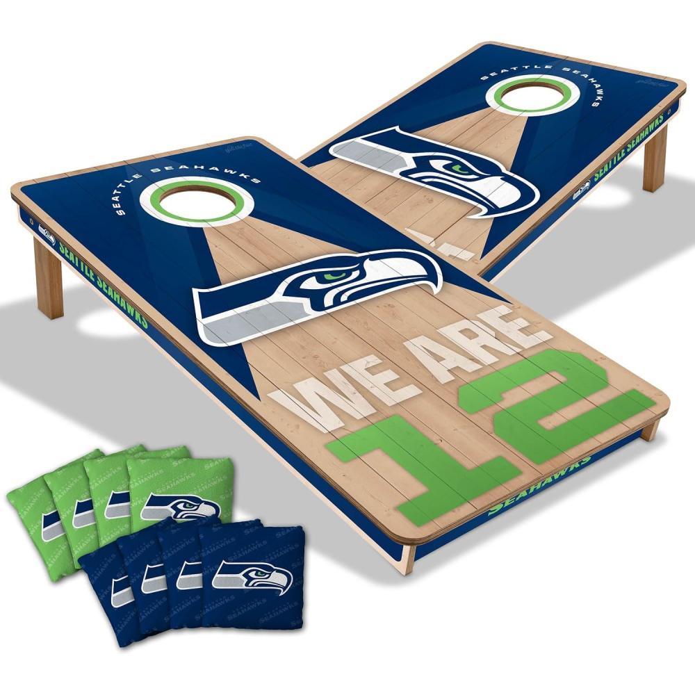 imageYouTheFan NFL 2 x 4 Slogan Series Professional Wood Cornhole Game with Logo BagsSeattle Seahawks
