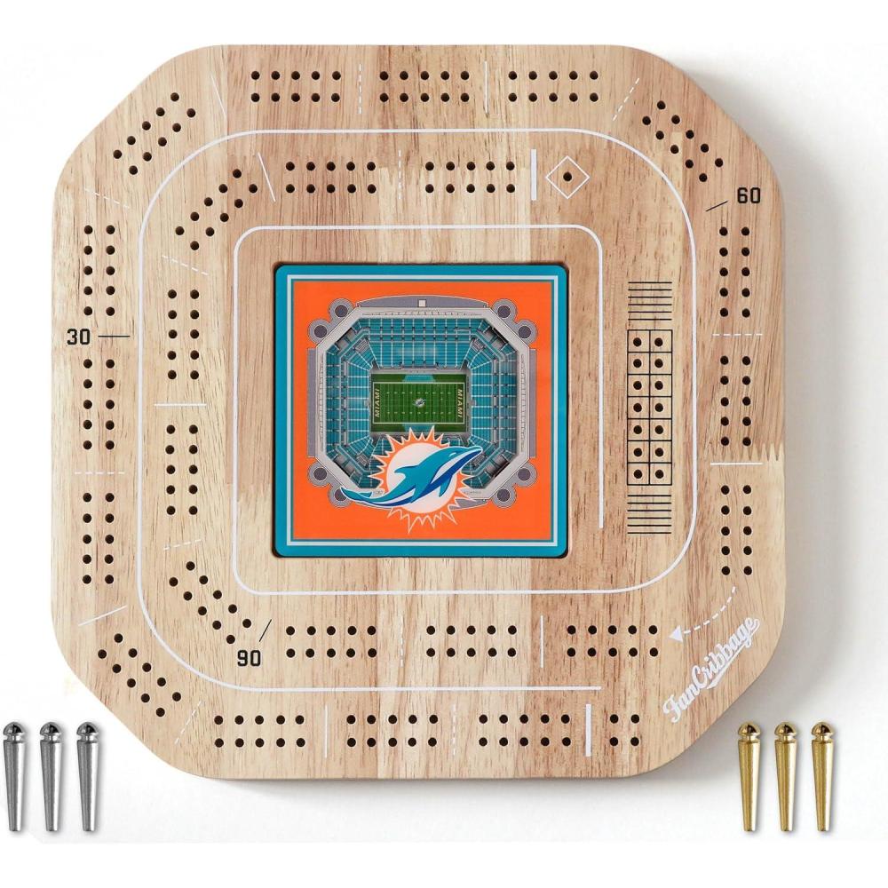 imageYouTheFan NFL Licensed Fan Cribbage Wood Board GameMiami Dolphins