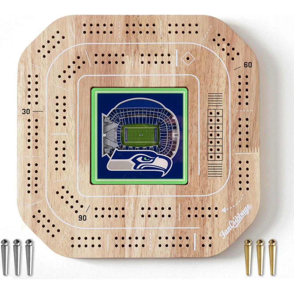 imageYouTheFan NFL Licensed Fan Cribbage Wood Board GameSeattle Seahawks
