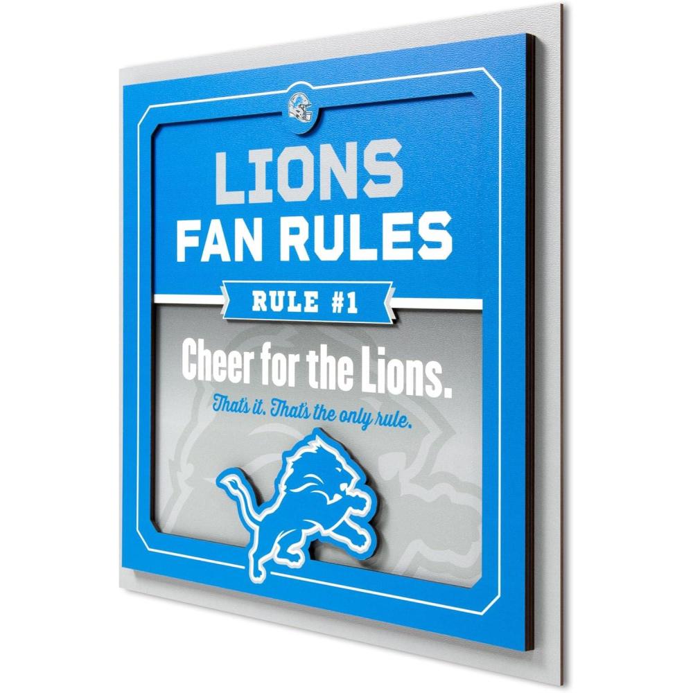 imageYouTheFan Officiallylicensed NFL Fan Rules Wall Art multiple layers humorous team artwork sports fan motto showcases funny rules indoor decorDetroit Lions