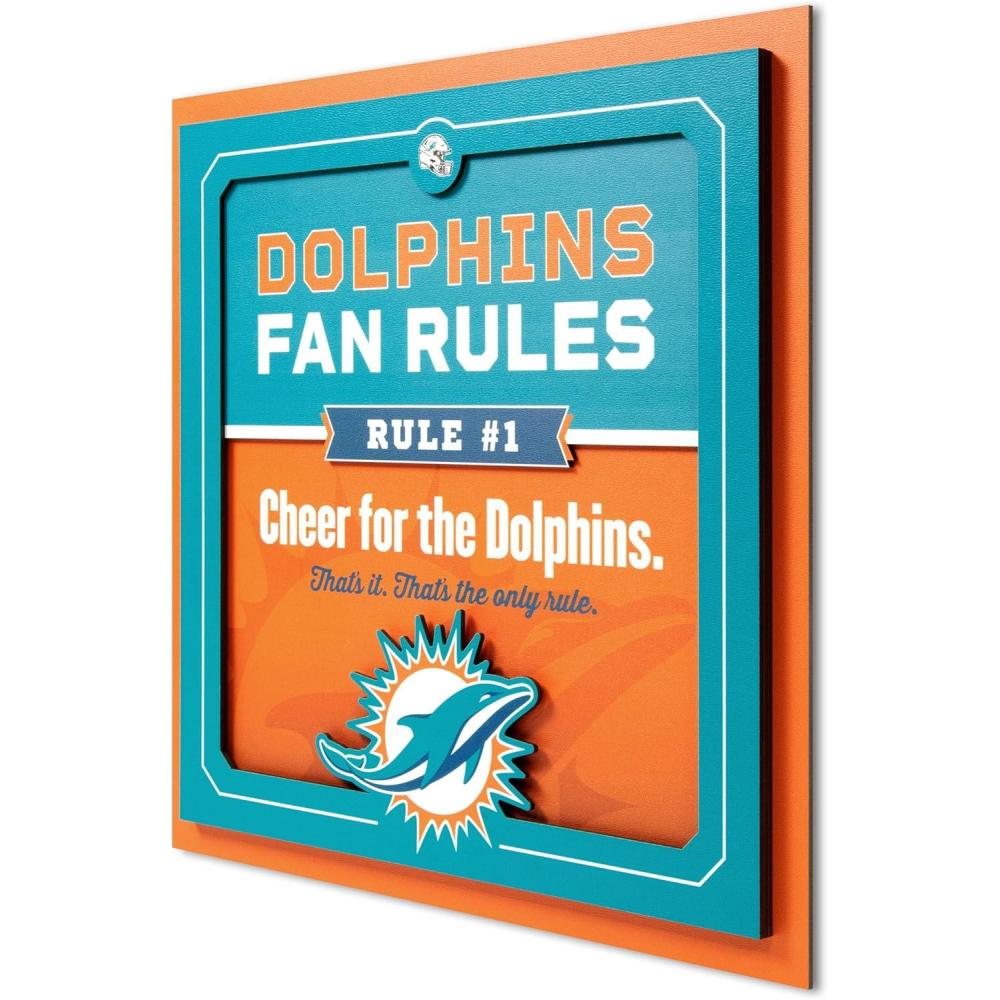 imageYouTheFan Officiallylicensed NFL Fan Rules Wall Art multiple layers humorous team artwork sports fan motto showcases funny rules indoor decorMiami Dolphins