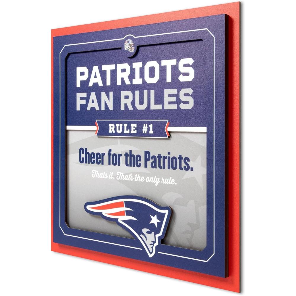 imageYouTheFan Officiallylicensed NFL Fan Rules Wall Art multiple layers humorous team artwork sports fan motto showcases funny rules indoor decorNew England Patriots