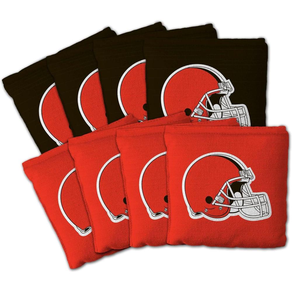 imageYouTheFan Officiallylicensed NFL Set of 8 Cornhole Bags  All Weather Dual Sided Slide ampamp Stop  regulation sizeCleveland Browns